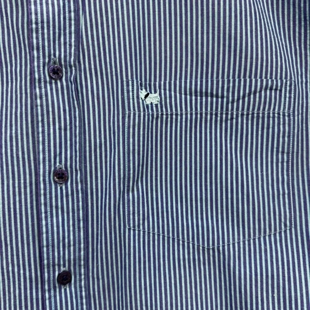 Ferrioni Collection Mens XL Blue White Striped Short Sleeve Button Down Shirt
